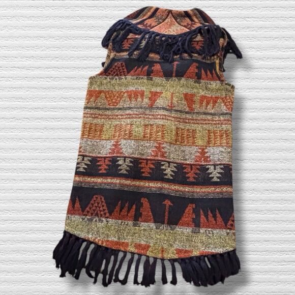 Entro Aztec Fringe Vest M Southwestern Boho Open Front Western Festival - Picture 2 of 3